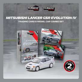 Mitsubishi Lancer GSR Evolution IV, silver / includes 1 pack of Tarmac Cards with 2 collectible trading cards